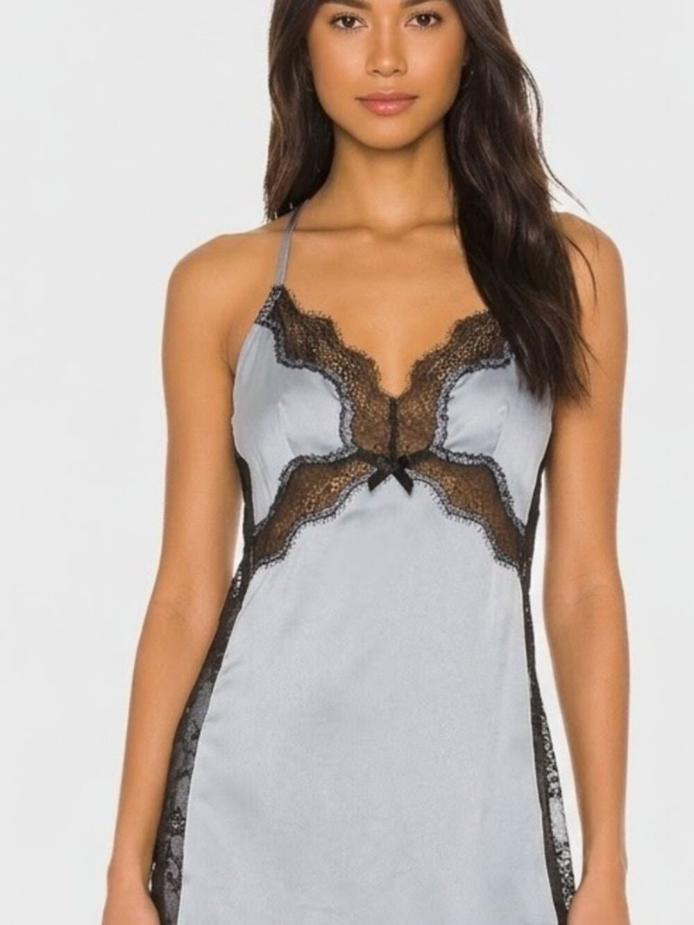 Victoria’s Secret Silver Gray Black Lace Chemise Slip Nightgown S - Picture 1 of 4